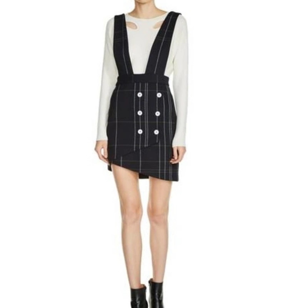Maje Jola Gabardine Pinafore Dress Marine Navy Checkered XS